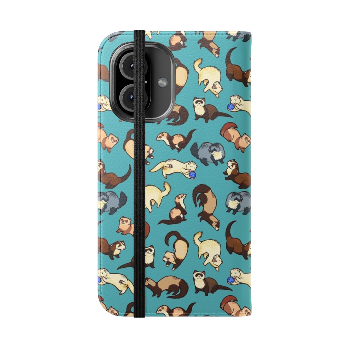 "Blue Cat Snake Pattern Flip Cover Phone Case" - Folded Front