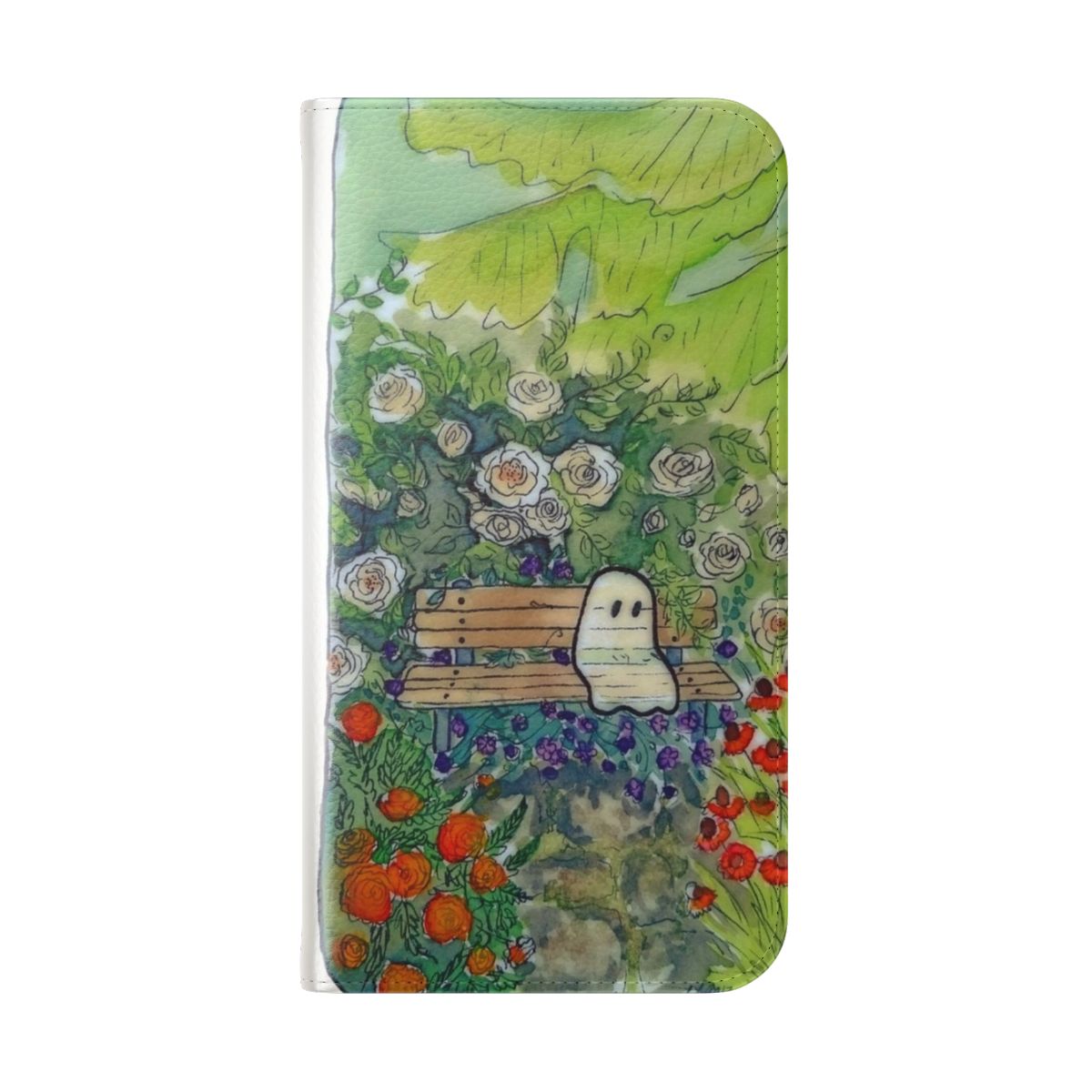 Ethereal phone case with watercolor floral and ghost design - Folded Back