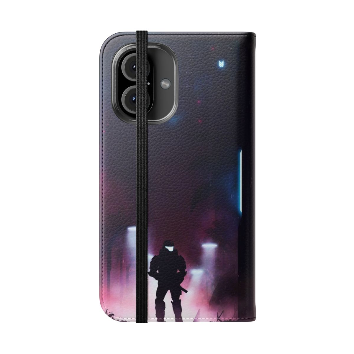 Futuristic cyberpunk-inspired phone case with tactical design elements - Folded Front