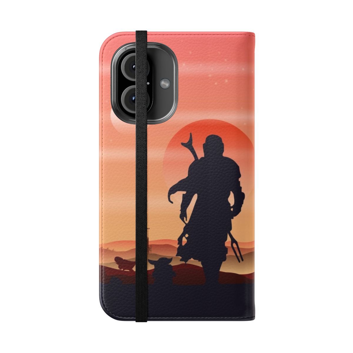 Tatooine Scenery Artistic Flip Cover Phone Case featuring Mandalorian, Boba Fett, and Star Wars characters - Folded Front