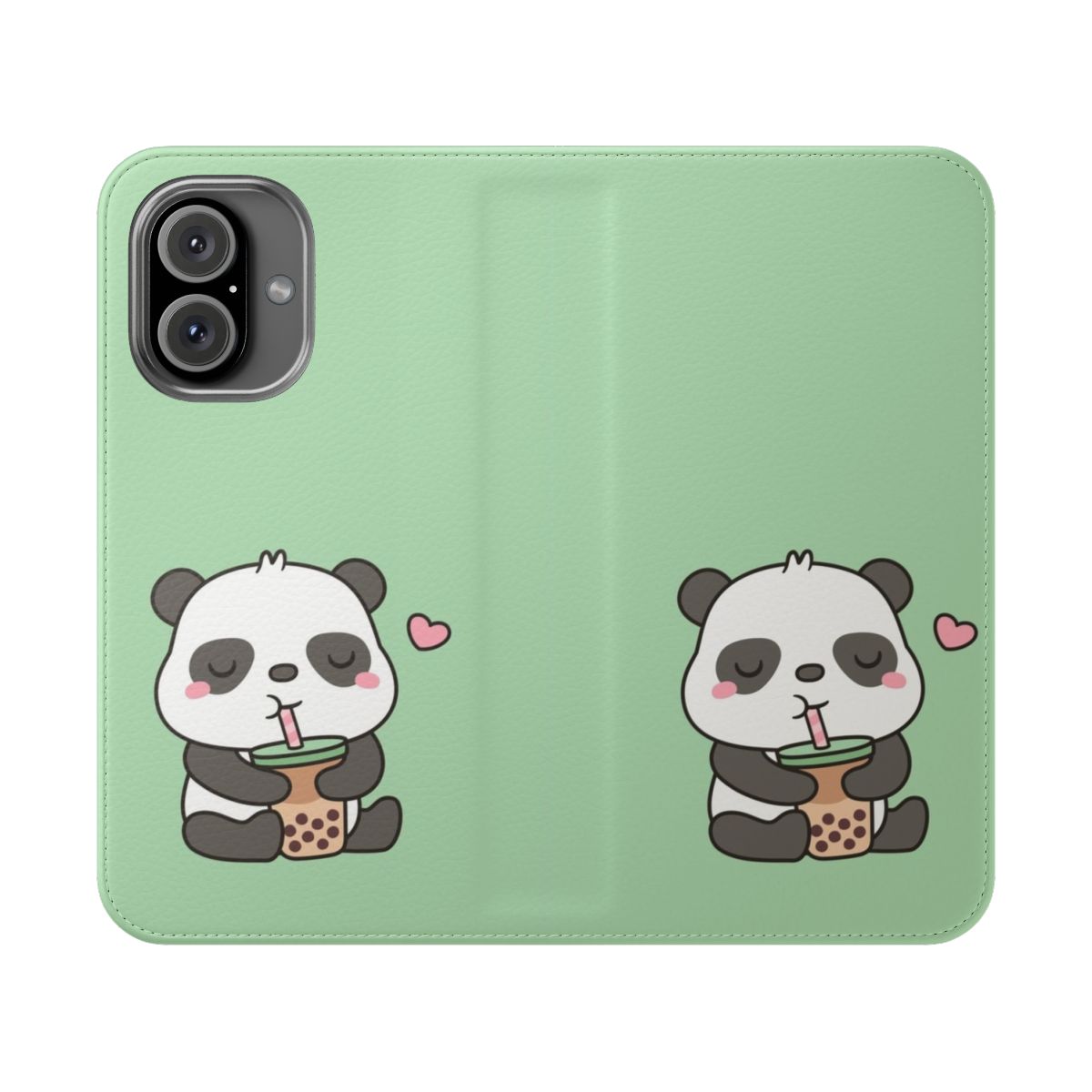 Cute panda bear holding a boba tea cup in a flip phone case