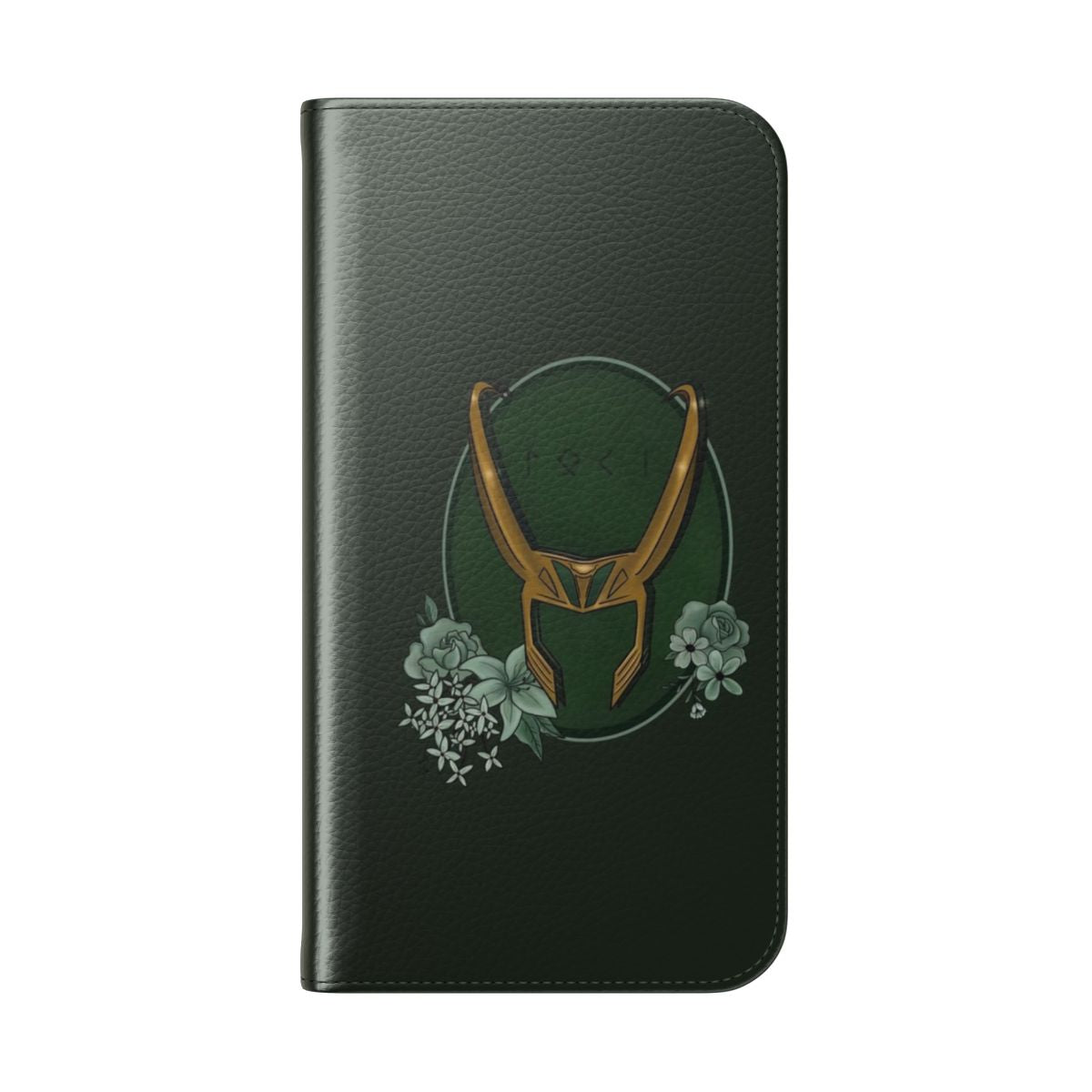 Loki themed phone case with helmet design - Folded Back