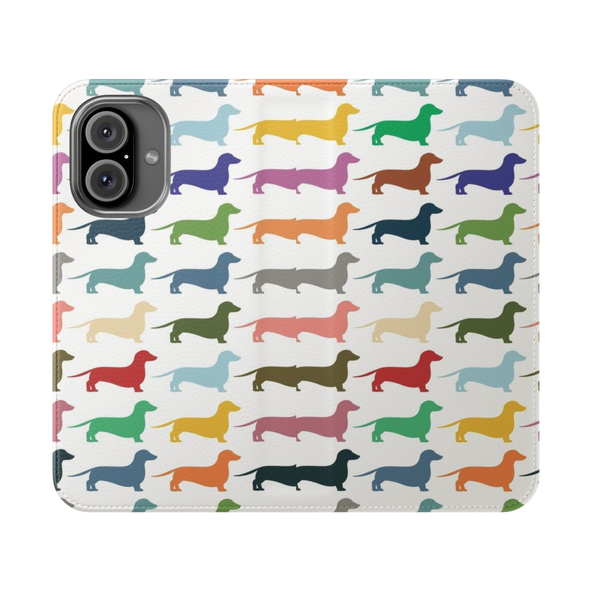 Dachshund-print flip phone case with a vintage, minimalist design