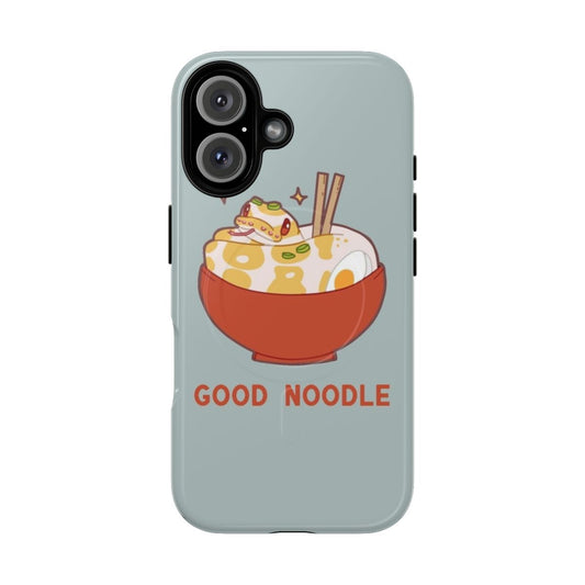 Magnetic phone case featuring a cute illustration of a ball python snake