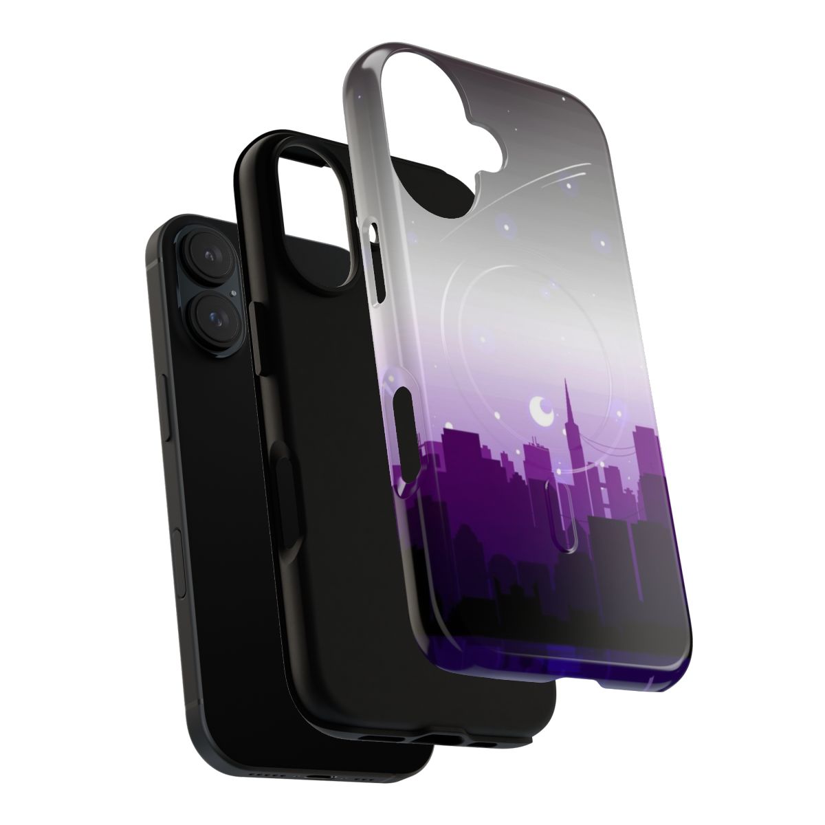 Asexual pride-themed phone case featuring a pixel art cityscape design - Layers