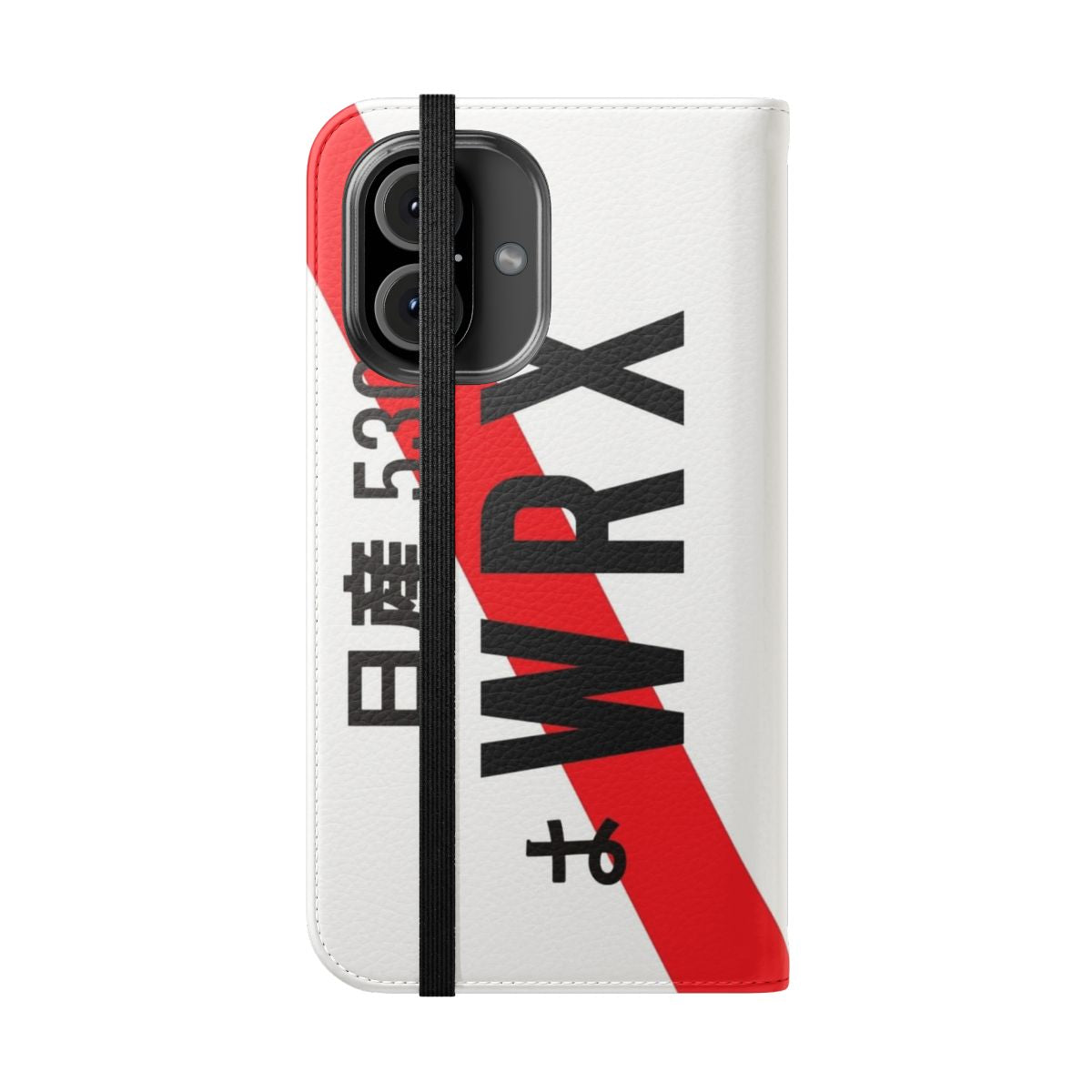 Flip cover phone case featuring a JDM-inspired design and Subaru WRX branding - Folded Front