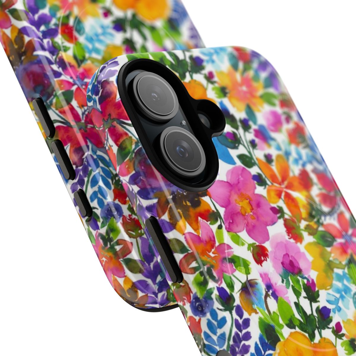 Vibrant abstract watercolor floral design on a magnetic tough phone case - Detail