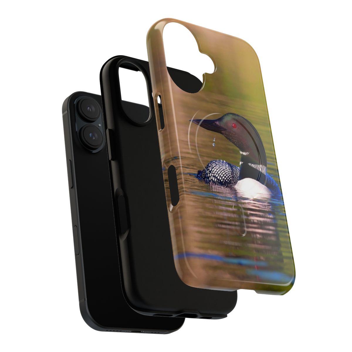 Magnetic tough phone case featuring a common loon bird design - Layers