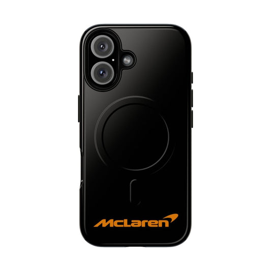 Retro-inspired phone case featuring the McLaren F1 Team colors and branding