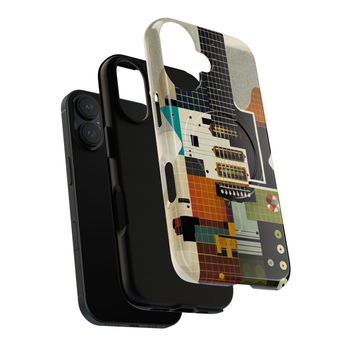 Durable guitar-themed phone case with magnetic closure - Layers