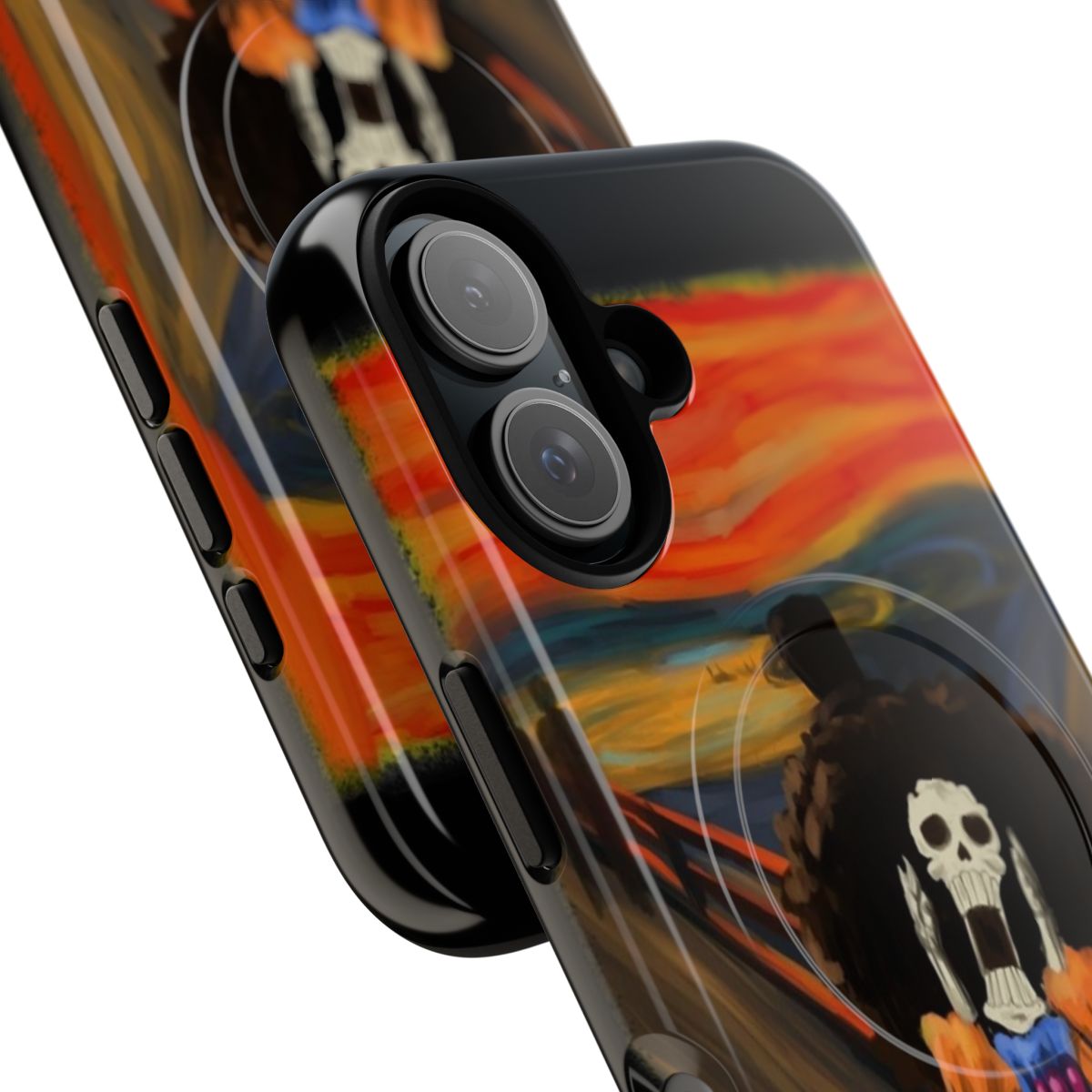 Funny phone case with Edvard Munch's 'The Scream' featuring One Piece's Soul King Brook - Detail