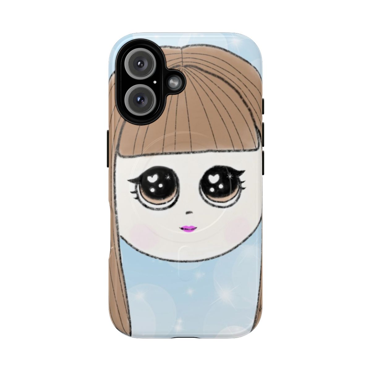 Sparkling and glittering brown girl phone case with magnetic closure