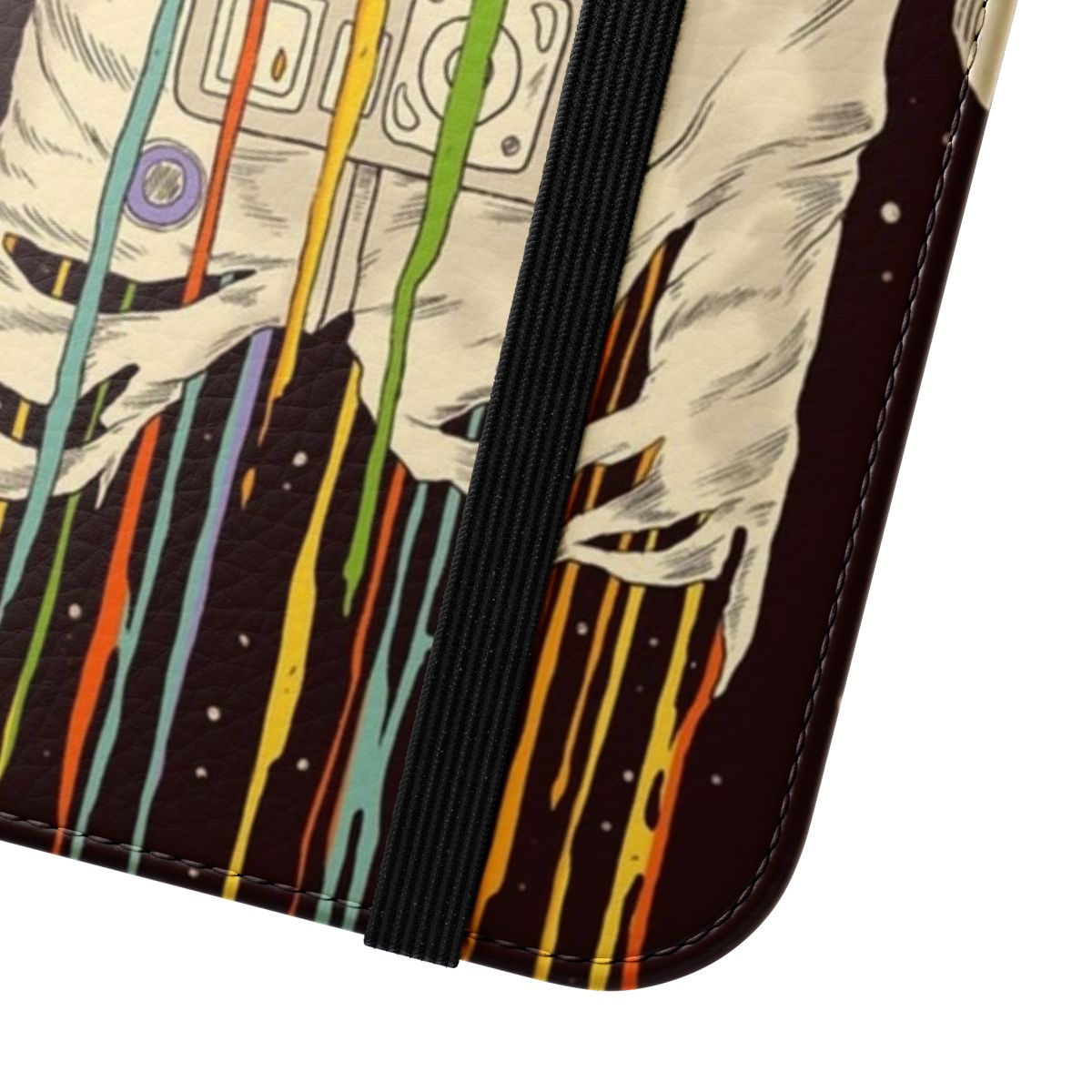 Surreal space-themed phone case with an astronaut, moon, and stars - Close Up