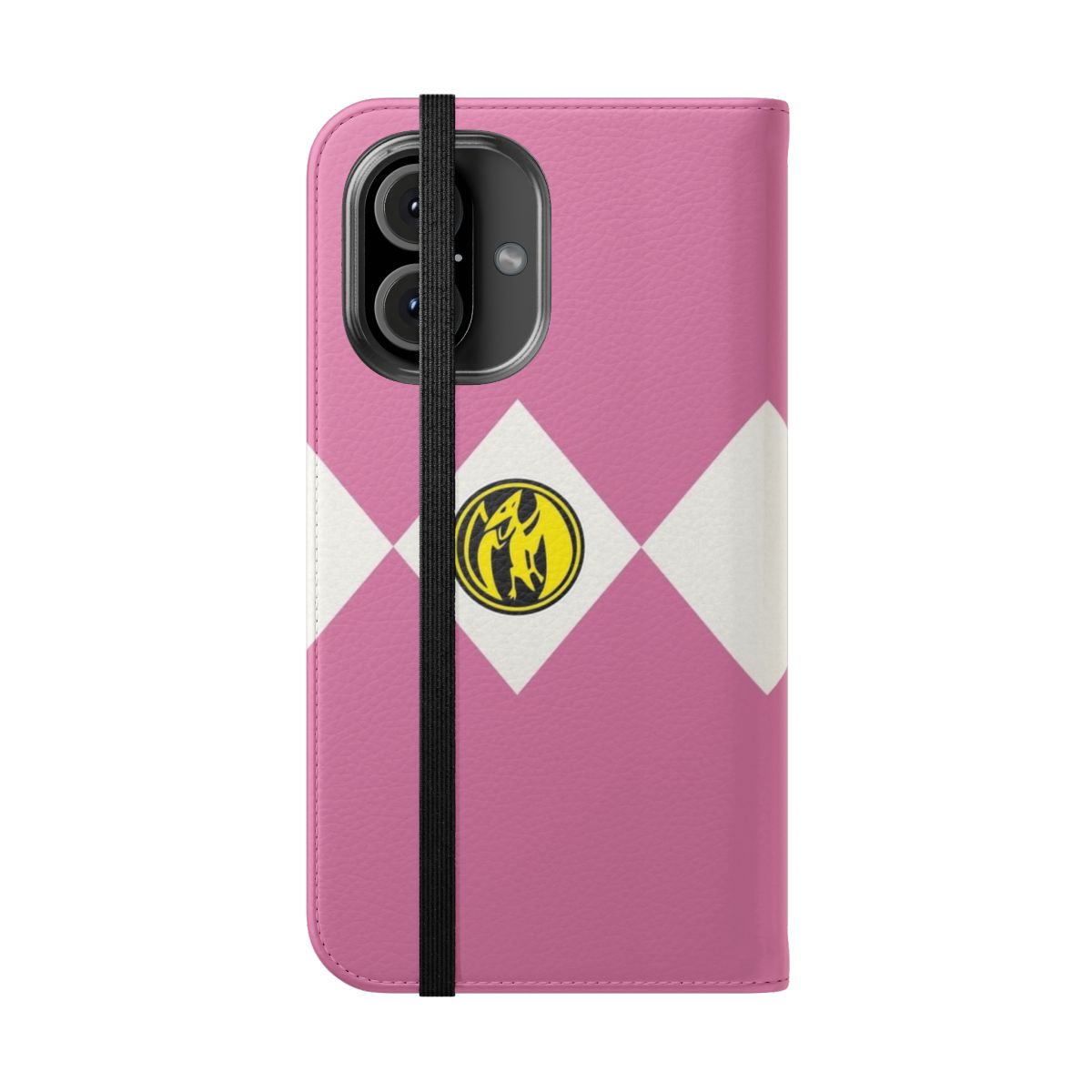 Power Rangers-inspired flip cover phone case with a dinozord design - Folded Front