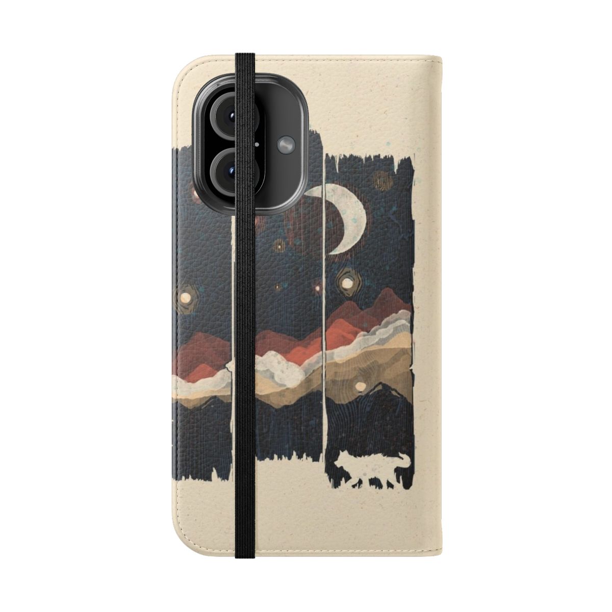 Starry night mountain landscape design on a flip phone case - Folded Front