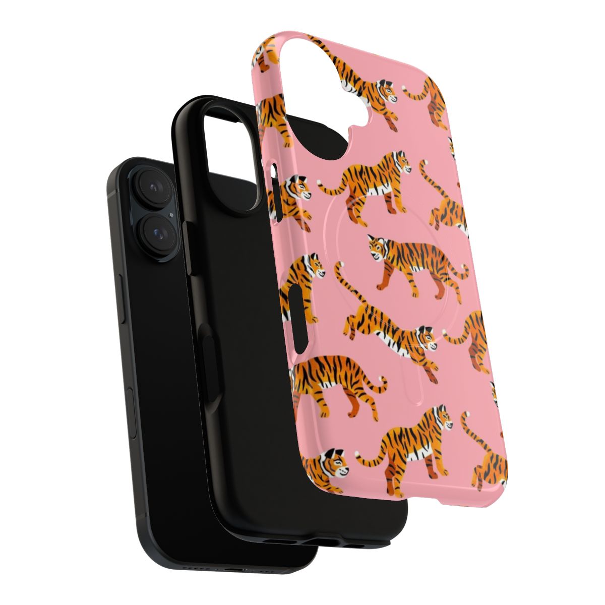 Soft pink phone case with a bold tiger pattern design - Layers