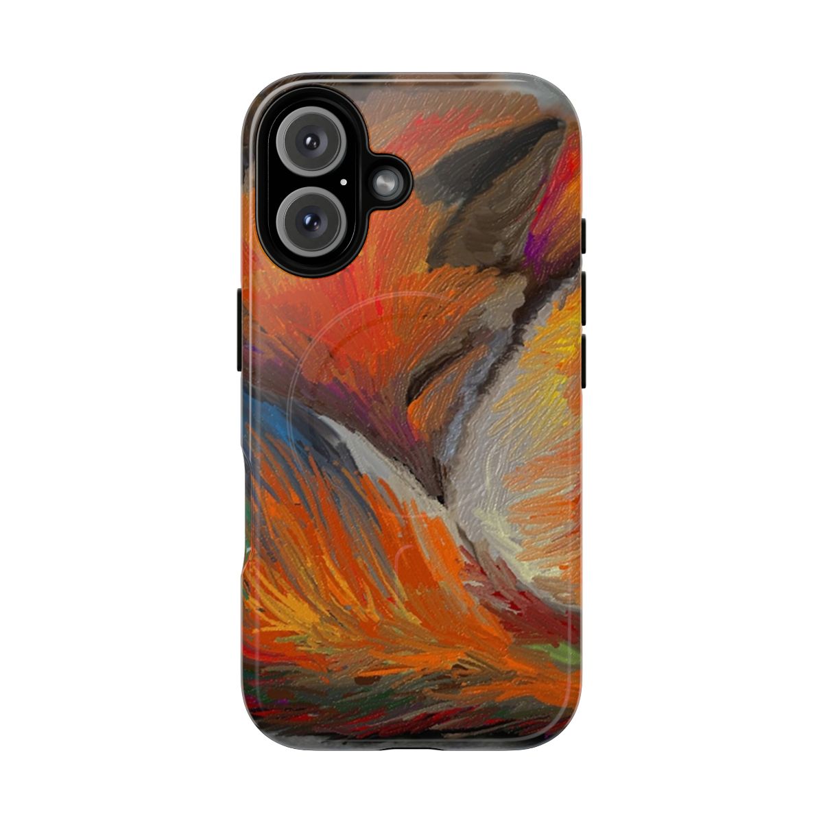 Magnetic tough phone case featuring a painting of a sleeping orange fox or kitsune.