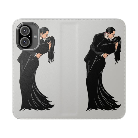 Elegant gothic-inspired flip phone case with romantic design