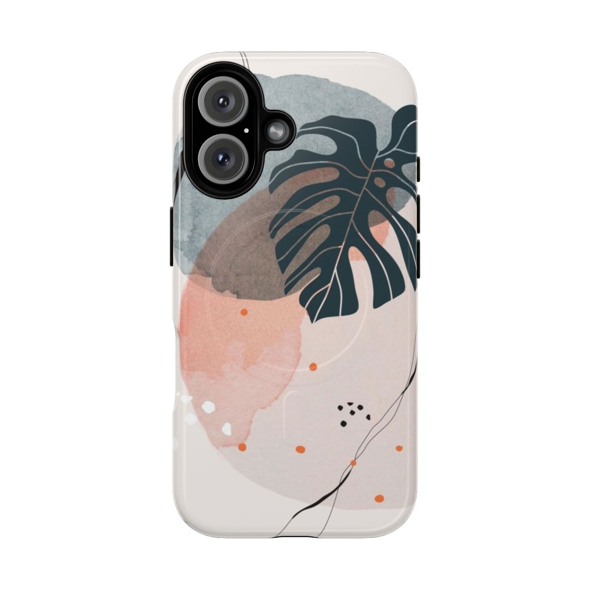 Monstera leaf phone case with abstract, minimalist design in earthy tones