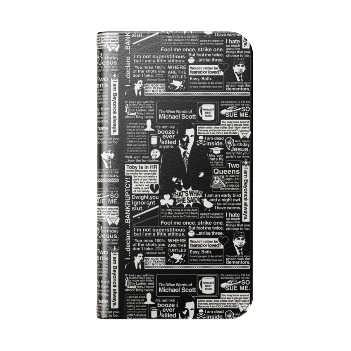 Flip cover phone case with Michael Scott quotes from the popular sitcom The Office - Folded Back