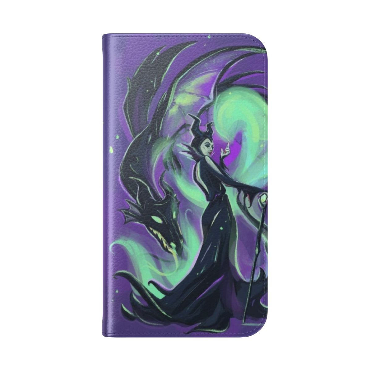 Maleficent-inspired flip cover phone case with a beautiful purple design - Folded Back