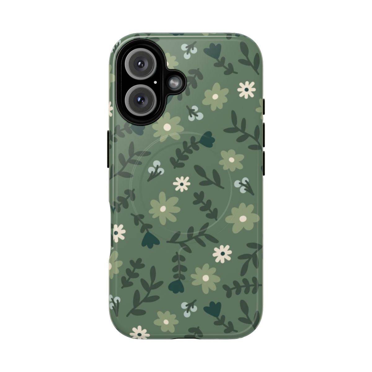 Sage green phone case with minimalist floral botanical design