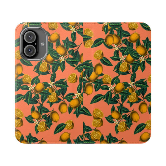 Vintage-inspired lemon and leaf pattern phone case