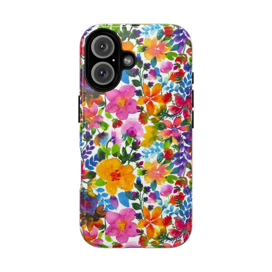 Vibrant abstract watercolor floral design on a magnetic tough phone case