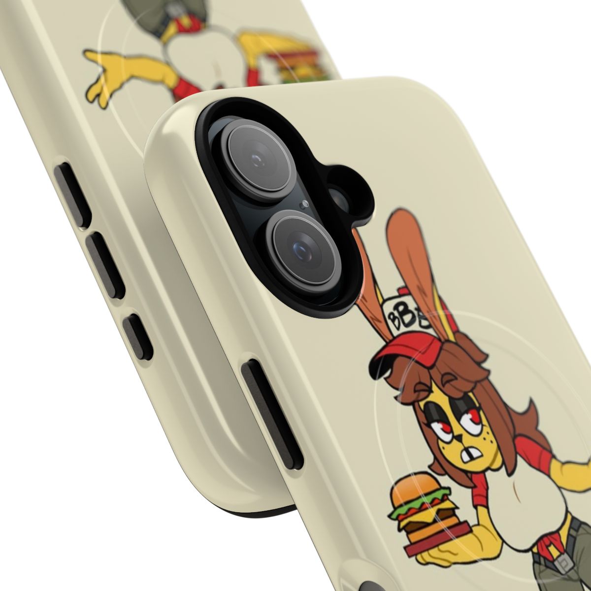 Colorful magnetic phone case with bunny, burger, and fast food designs - Detail