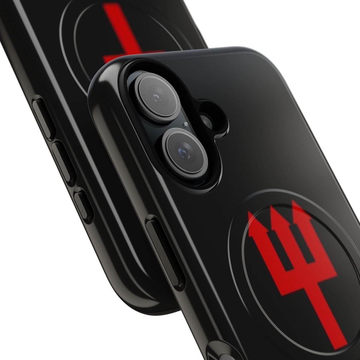 Premium black and red magnetic tough phone case featuring a retro-inspired Manchester United design - Detail