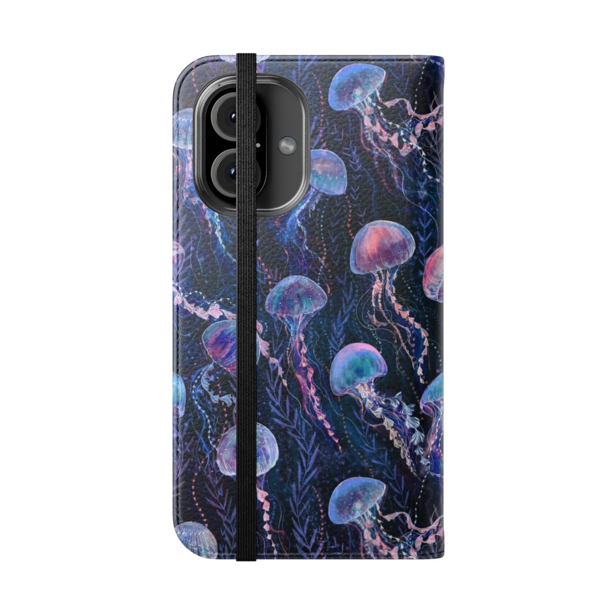 Jellyfish-themed flip phone case with a vibrant underwater design - Folded Front