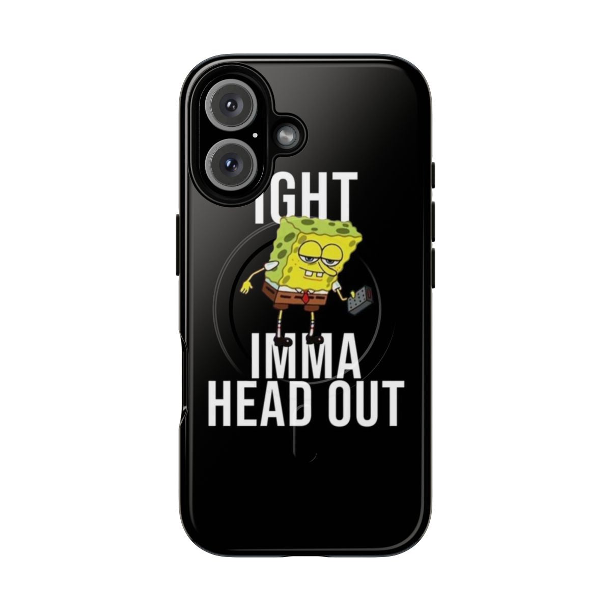 Spongebob-inspired phone case with "Ight Imma Head Out" meme design