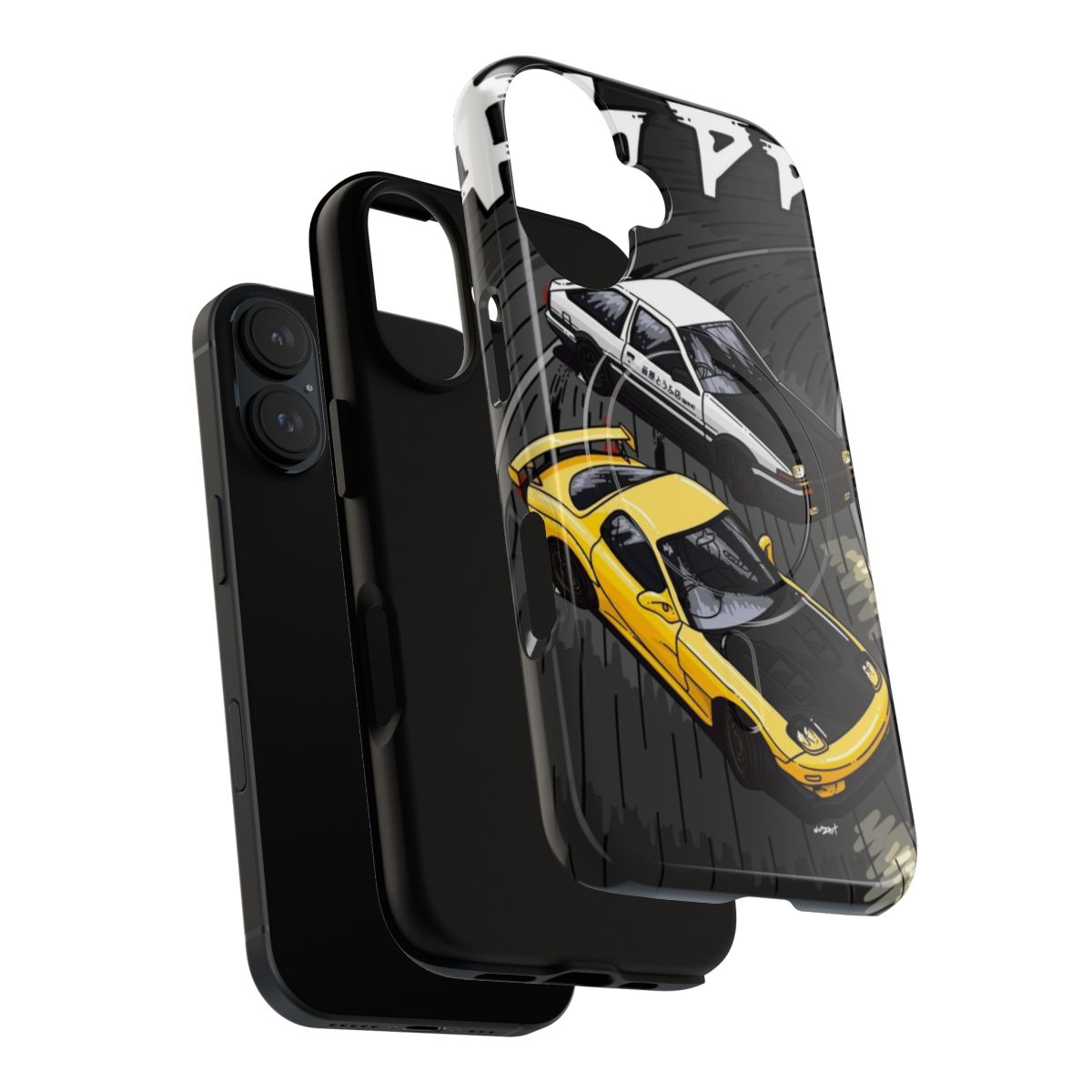 Custom phone case featuring stylized Initial D-inspired artwork of an RX7 and AE86 car. - Layers