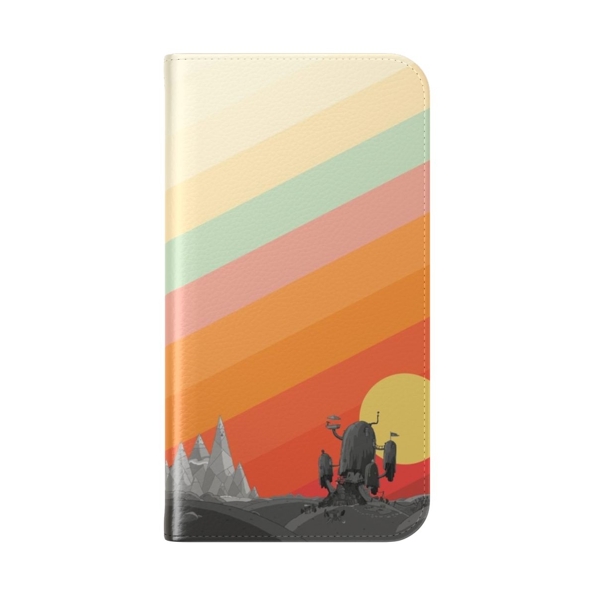 Adventure Time themed flip cover phone case featuring Finn, Jake, and other beloved characters - Folded Back