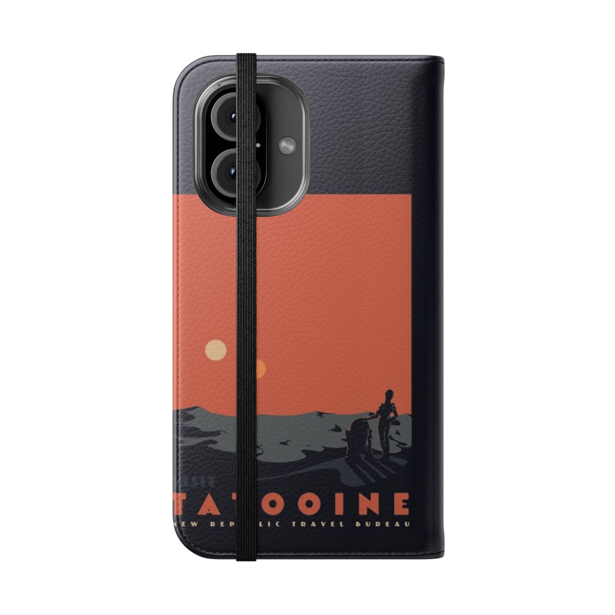 Retro-styled flip phone case featuring the desert landscape of Tatooine from the Star Wars universe - Folded Front