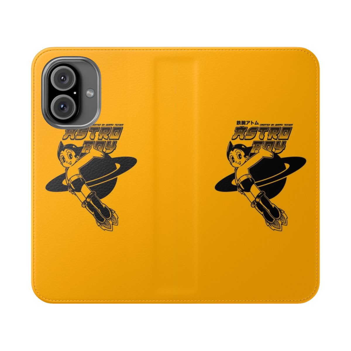 Retro-style flip phone case with Astro Boy character design