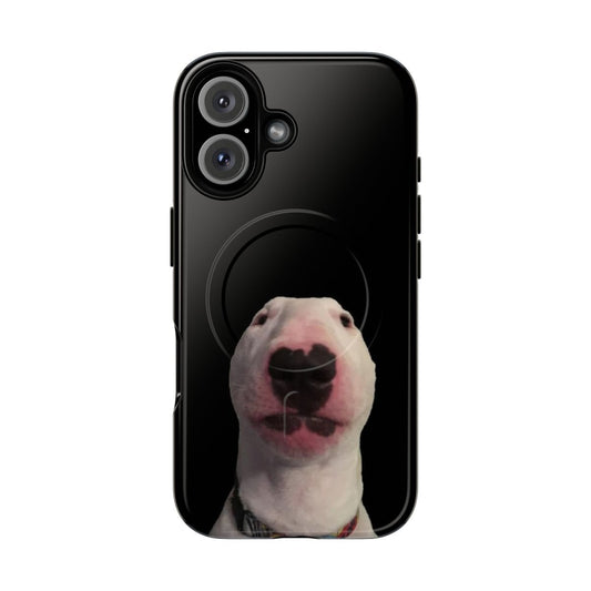 Magnetic tough phone case with a photo meme design featuring a bull terrier dog