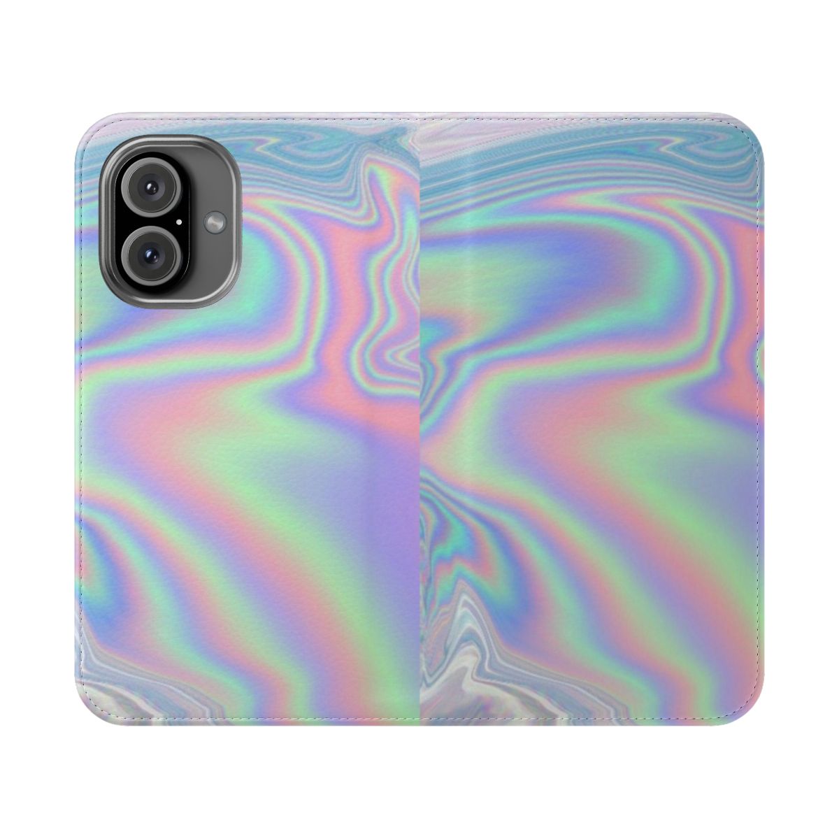 Colorful holographic pattern on a flip cover phone case