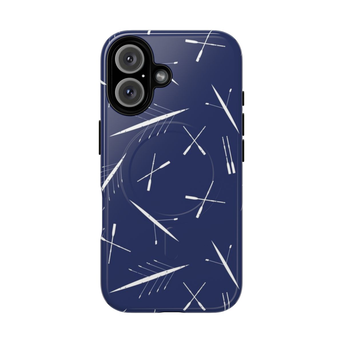 Rowing club-inspired navy blue and white scull pattern magnetic tough phone case