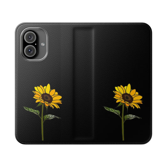 Sunflower floral design on a black phone case