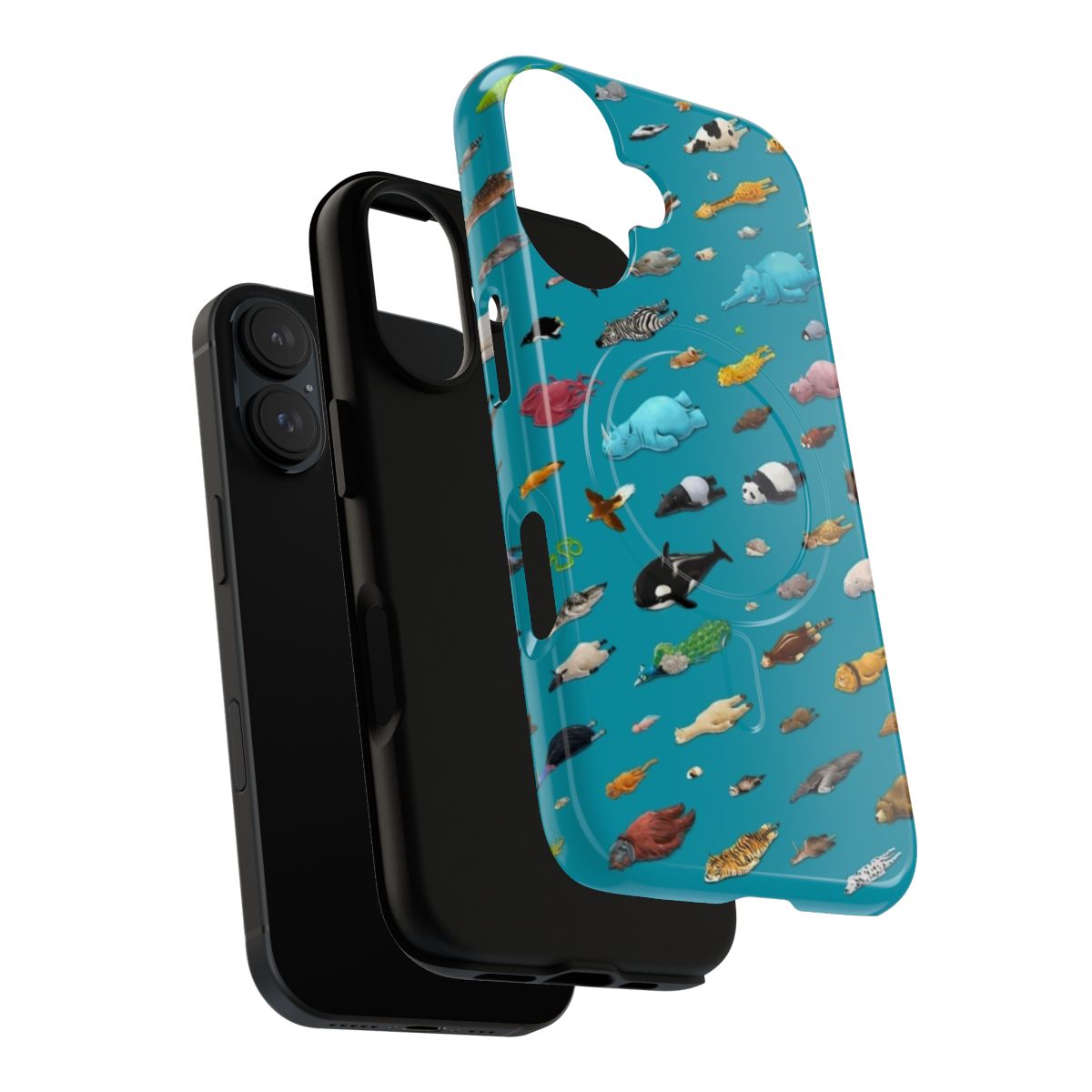 Colorful cartoon animal patterns on a magnetic tough phone case - Layers