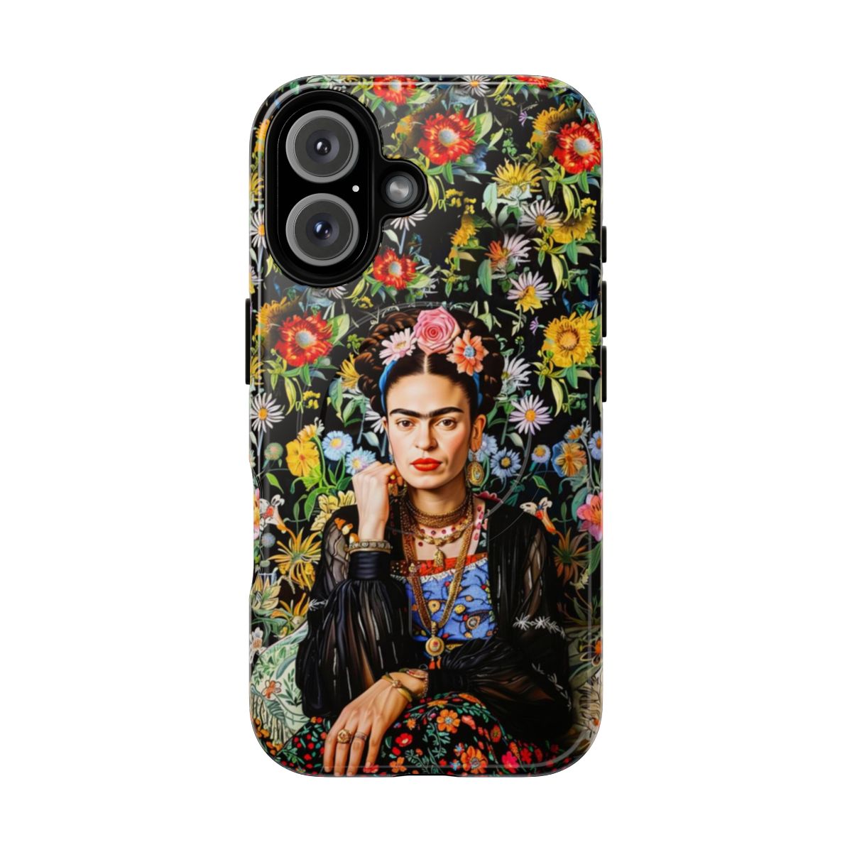 Frida Kahlo-inspired floral phone case with strong magnetic closure