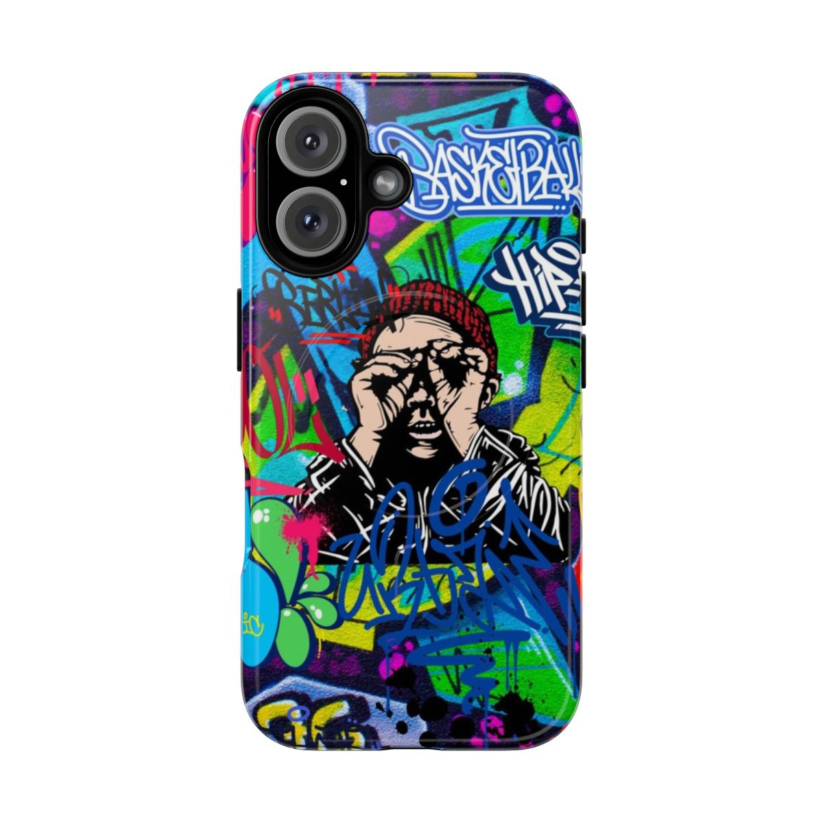 Graffiti art design on a durable, magnetic phone case