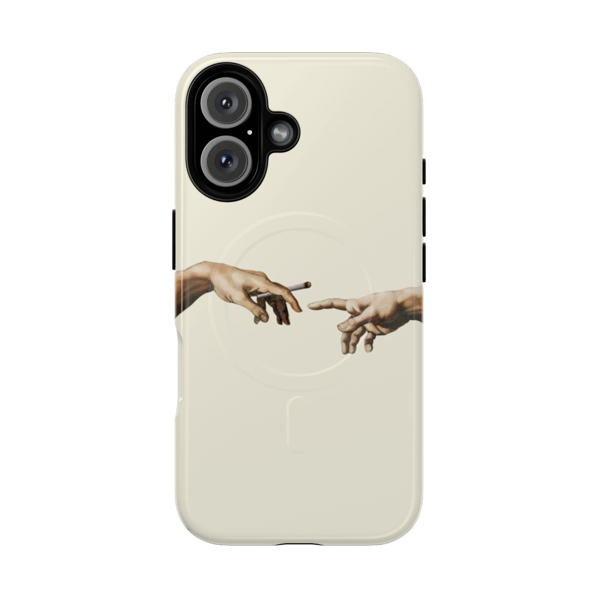 Tough phone case with a design inspired by Michelangelo's "The Creation of Adam" painting