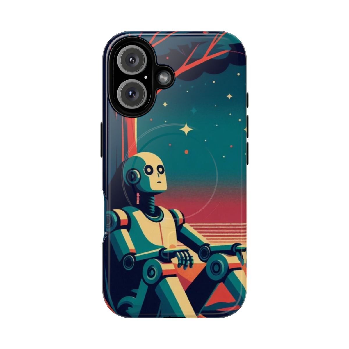 Retro sci-fi spaceship phone case with vintage 1960s space art graphics