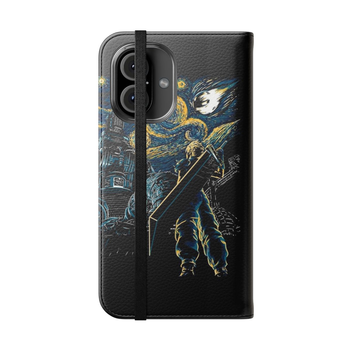 Starry Night Inspired Flip Cover Phone Case with Final Fantasy Artwork - Folded Front