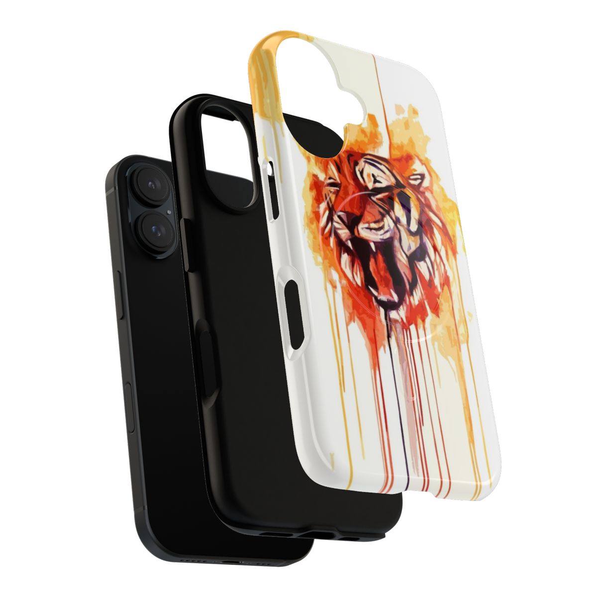 Vibrant watercolor-style illustration of a wild tiger or cat on a durable phone case. - Layers