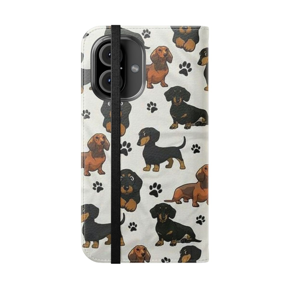 Dachshund dog cartoon design on a flip phone case - Folded Front