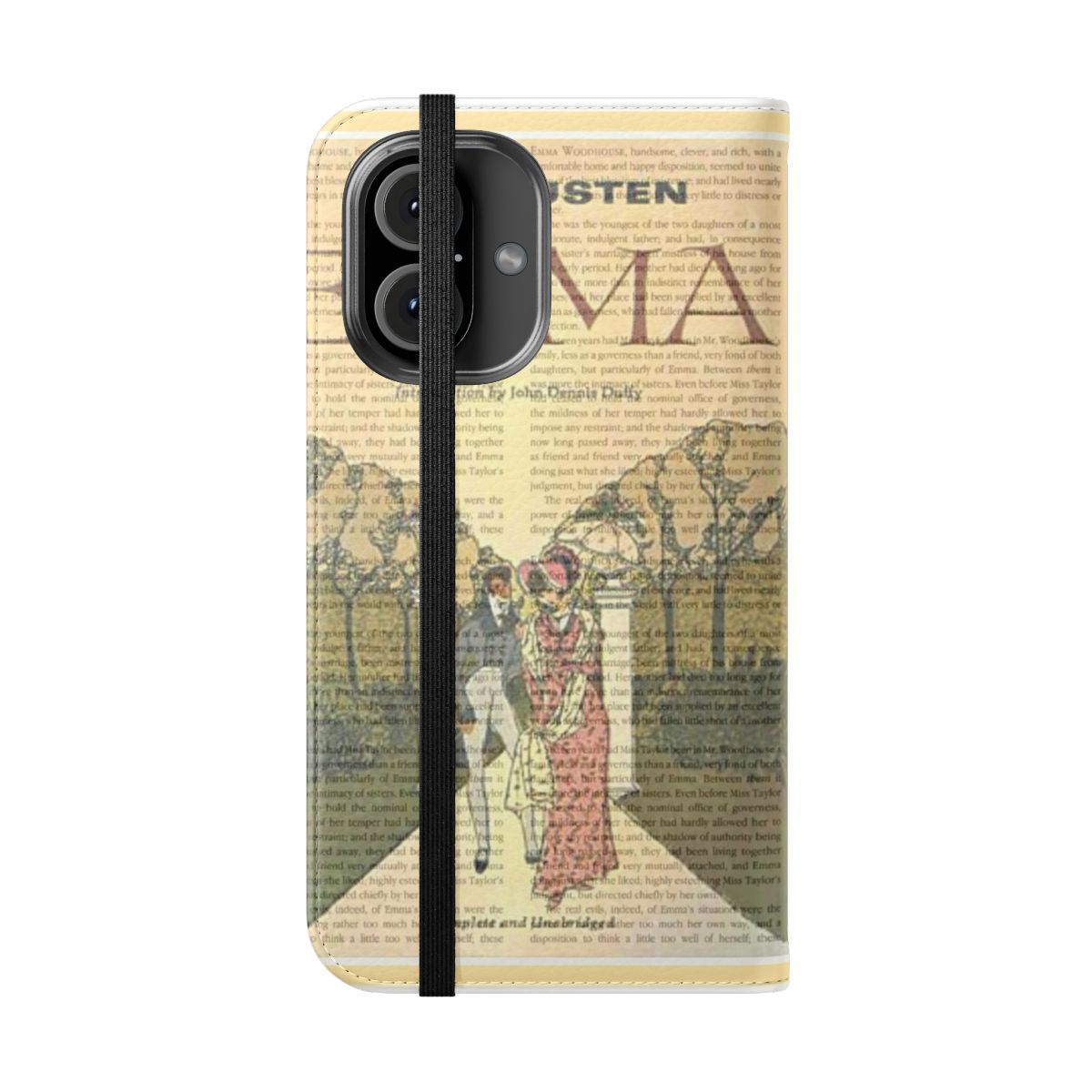 Vintage-style blue book cover phone case inspired by Jane Austen's "Emma" - Folded Front