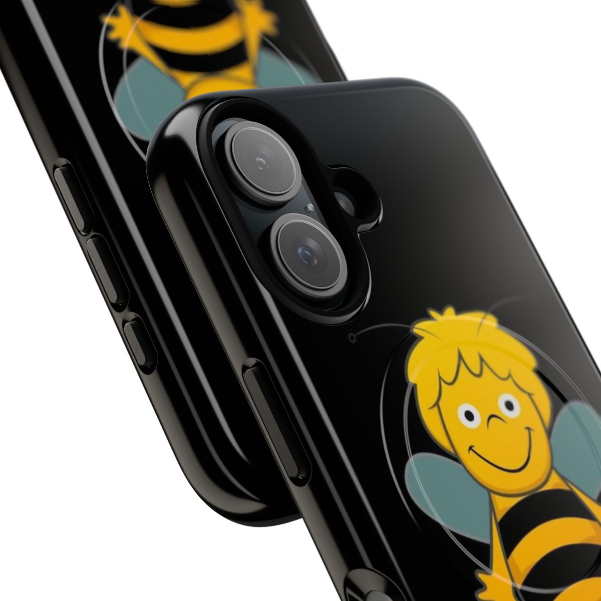 A colorful phone case featuring the vintage cartoon character Maya the Bee. - Detail